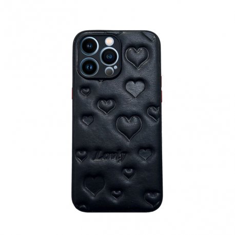 IPhone 13 Pro Max Leather Heart Case Black