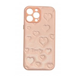 IPhone 13 Pro Max Leather Heart Case Pink