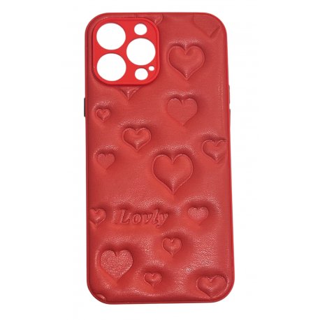 IPhone 13 Pro Max Leather Heart Case Red