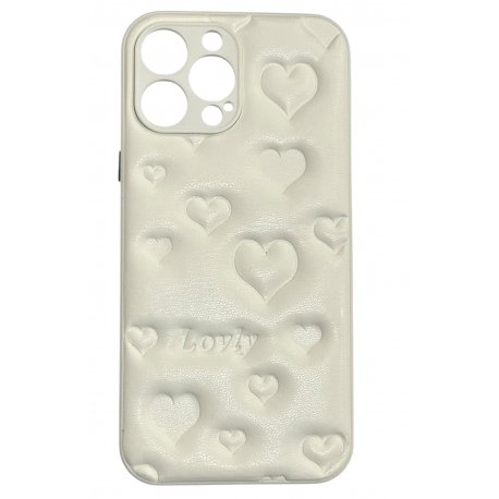 IPhone 13 Pro Max Leather Heart Case White