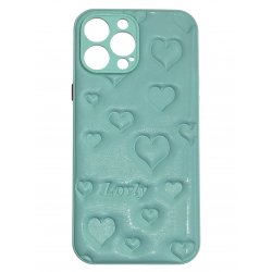 IPhone 13 Pro Max Leather Heart Case Mint