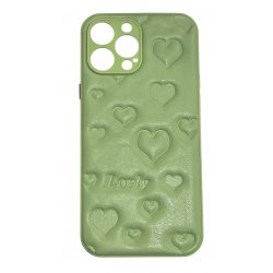 IPhone 13 Pro Max Leather Heart Case Green