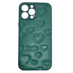 IPhone 13 Pro Max Leather Heart Case Dark Green