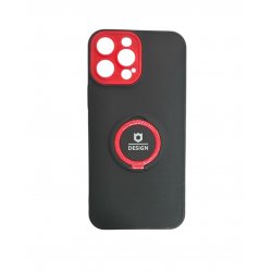 IPhone 13 Pro Max Silicone Case With Ring Full Camera Protection Black Red