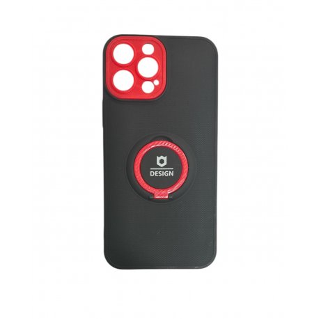 IPhone 13 Pro Max Silicone Case With Ring Full Camera Protection Black Red