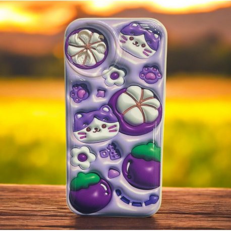 IPhone 12 Silicone Case Cat Purple