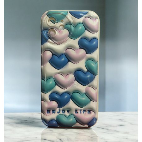IPhone 12 Silicone Case Hearts Blue