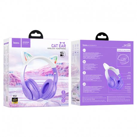 Hoco W42 Cat Ears Wireless And Wired Headphones Purple
