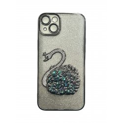 IPhone 15 Plus Glitter Swan Luxury Case Black