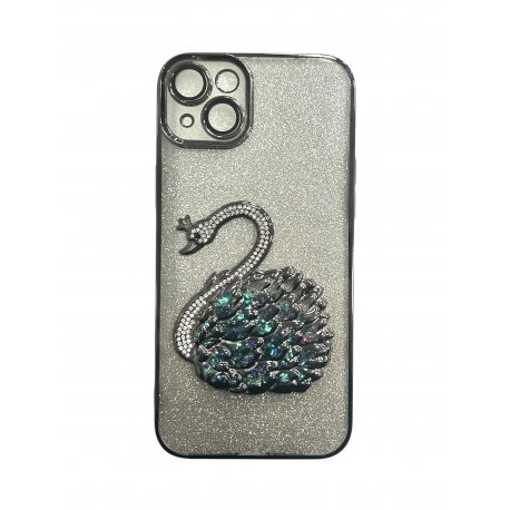 IPhone 15 Plus Glitter Swan Luxury Case Black