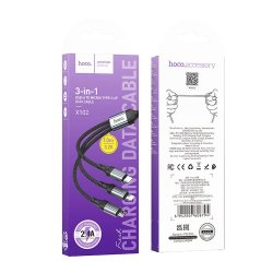 Hoco X102 Cable 3in1 USB A To Lightning/Micro USB/USB C 2,4A 1 m Black