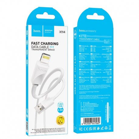 Hoco X114 Cable USB A To Lightning 2,4A 1m White