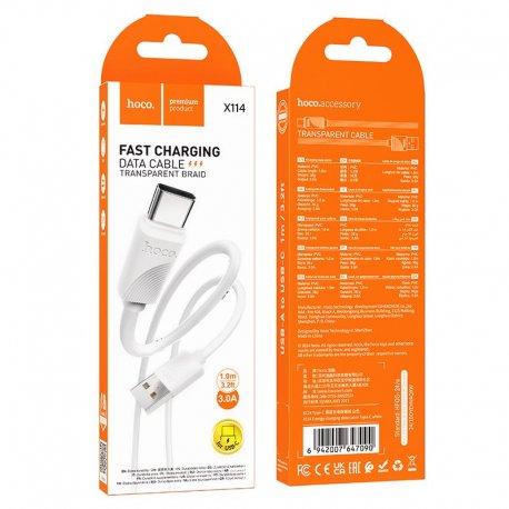 Hoco X114 Cable USB A To USB C 3A 1m White