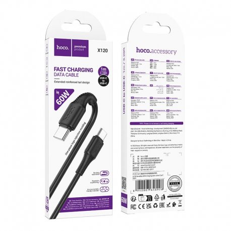 Hoco X120 Cable USB C to USB C 3A 60W 1m Black
