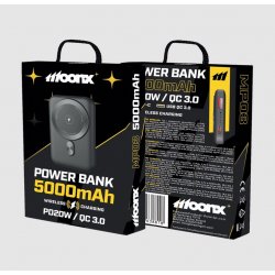 Moonx MP03 MagSafe Magnetic Power Bank PD 20W 1xUSB-C+1xUSB QC3.0 22.5W 5000mAh Black