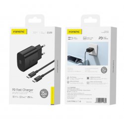 Foneng EU51 Wall Charger GaN PD 25W 1xUSB-C+Cable USB-C-USB-C Black