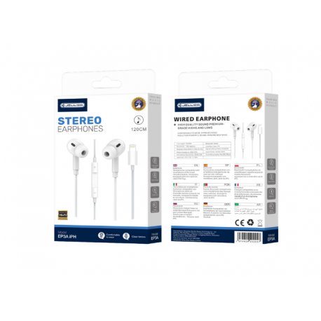 Jellico EP3A Wired Earphones Lightning With Microphone 1.2M White