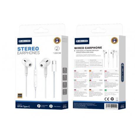 Jellico EP3A Wired Earphones USB-C With Microphone 1.2M White