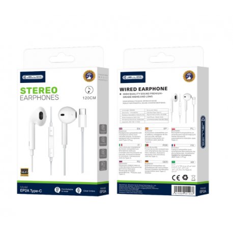 Jellico EP2A Wired Earphones USB-C With Microphone 1.2M White