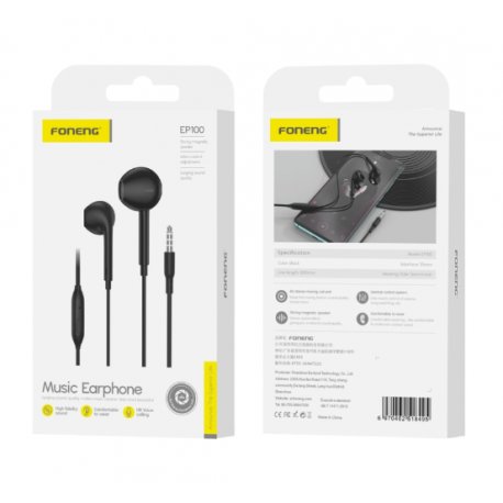 Foneng EP100 Wired Earphones Jack 3.5mm With Microphone 1.2M Black