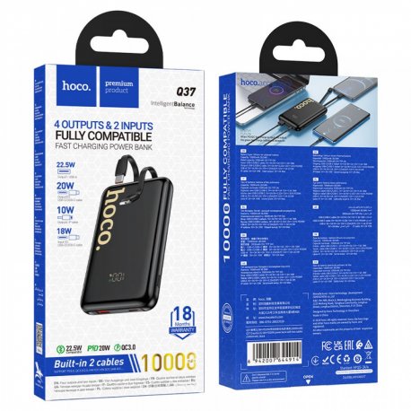 Hoco Q37 Graceful Magnetic Power Bank 10000mAh PD22.5W with Type-C/Lightning Built-in Cables