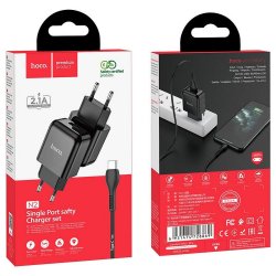 Hoco N2 Wall Charger 2.1A Set With USB C Cable Black