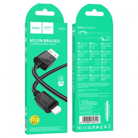 Hoco X113 Cable USB A To Lightning 2,4A 1m Black