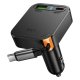 Hoco NZ18 Car Charger With Retractable Cable 2xUSB C+USB A QC PD 65W Black