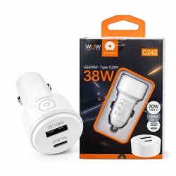 WUW C242 38W Car Adapter USB-A QC18W+USB-C PD20W Fast Charging